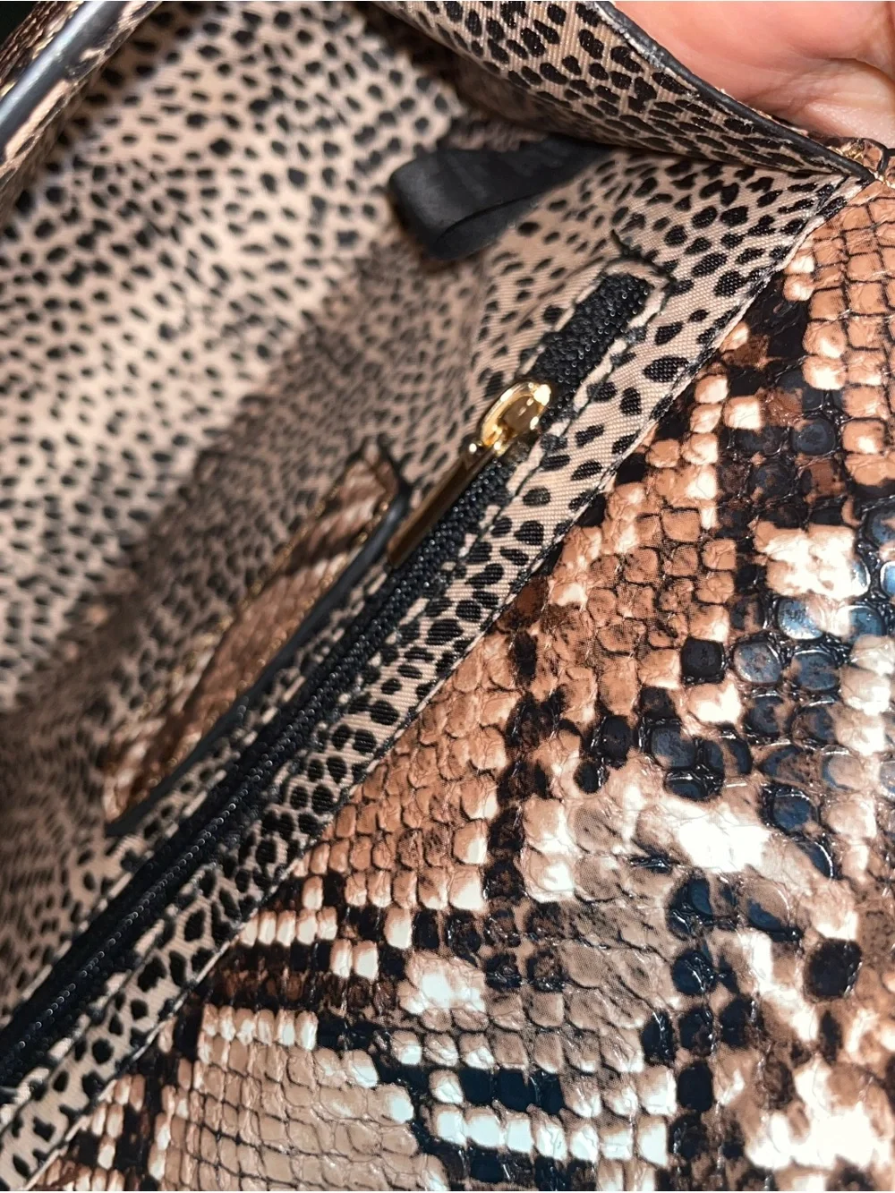 Brown Snake-Print Top Handle Bag